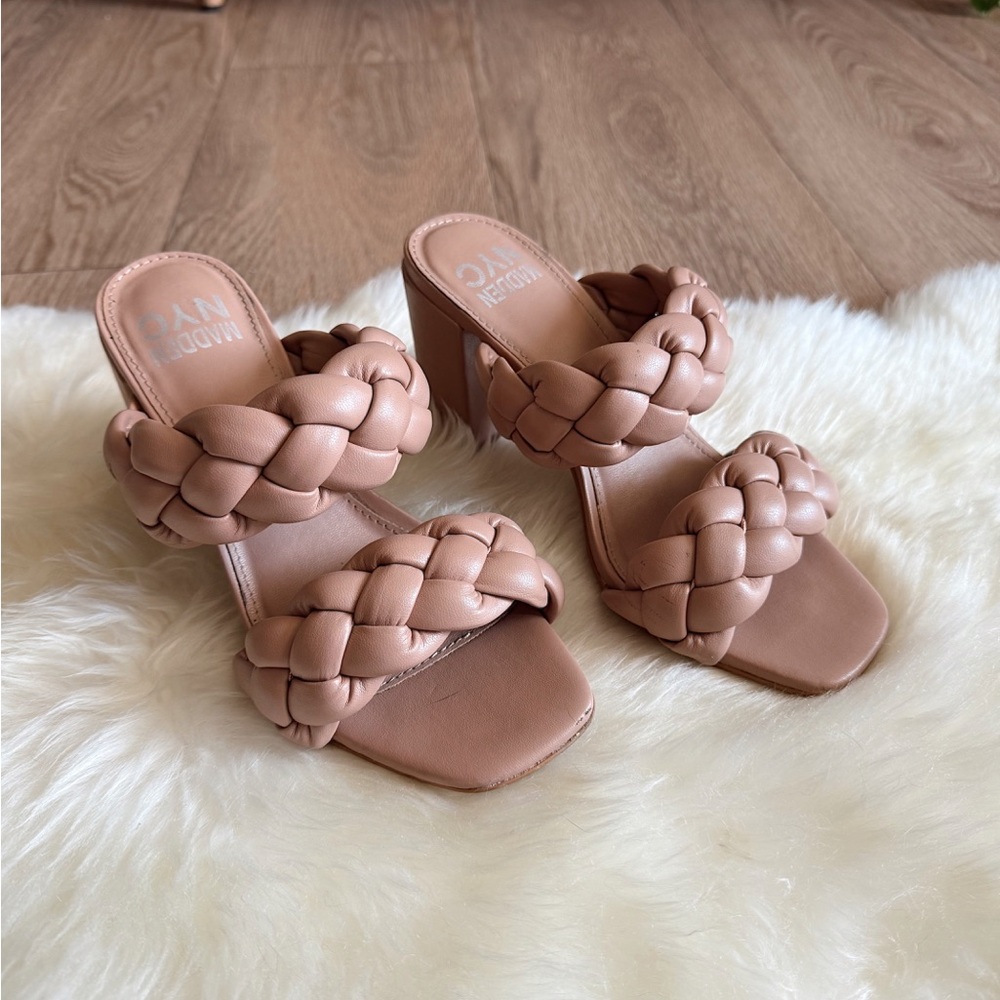 steve madden braided kitten heels sandals mules chunky